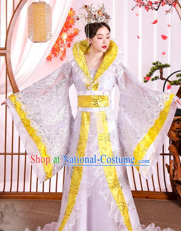 Chinese Ancient Drama Imperial Consort White Hanfu Dress Apparels Traditional Tang Dynasty Palace Lady Historical Costumes Complete Set