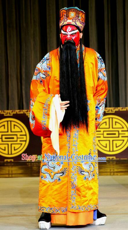 Zhan Huang Pao Chinese Sichuan Opera Emperor Zhao Kuangyin Apparels Costumes and Headpieces Peking Opera Highlights Elderly Male Garment Lord Clothing