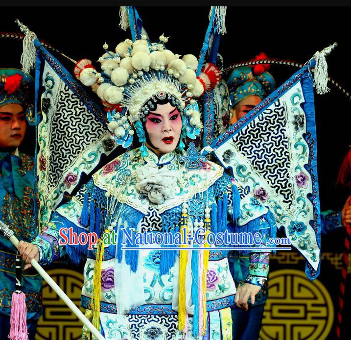 Chinese Sichuan Opera Highlights Female General Tao Sanchun Garment Costumes and Headdress Zhan Huang Pao Traditional Peking Opera Tao Ma Tan Dress Apparels