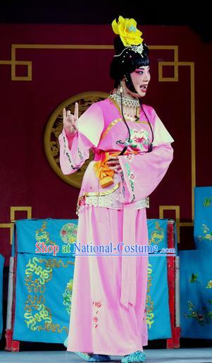 Chinese Sichuan Opera Highlights Maidservant Garment Costumes and Headdress Hu Xian Hen Traditional Peking Opera Xiaodan Dress Young Lady Apparels