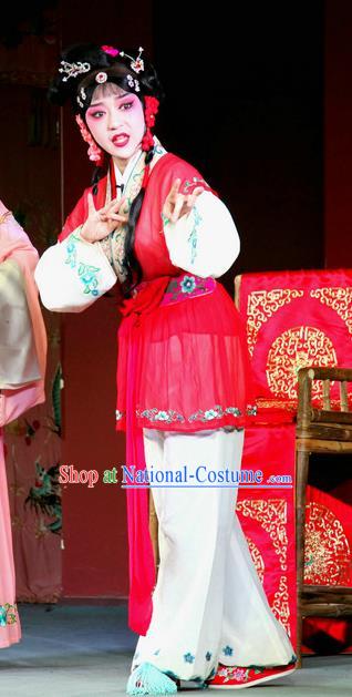 Chinese Sichuan Highlights Opera Maid Lady Garment Costumes and Headdress Zuan Gou Dong Traditional Peking Opera Servant Girl Dress Xiaodan Apparels