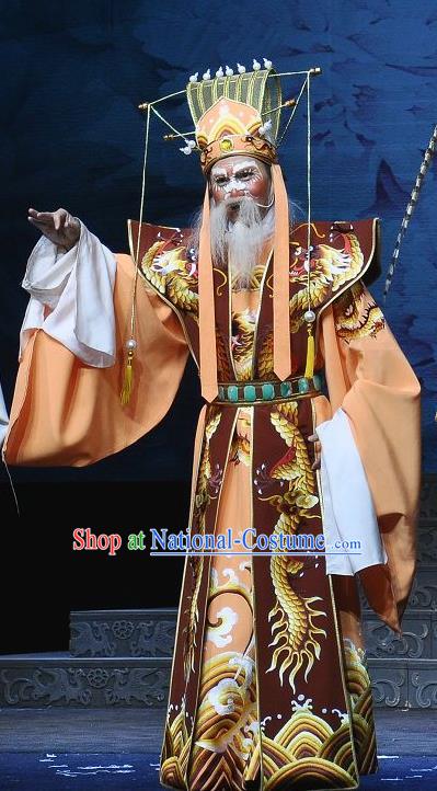 Princess Turandot Chinese Sichuan Opera Elderly Male Apparels Costumes and Headpieces Peking Opera Highlights Garment Emperor Clothing