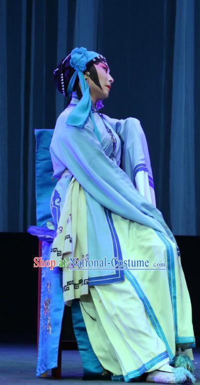 Chinese Sichuan Opera Highlights Distress Maiden Garment Costumes and Headdress Bai Mian Hu Xiao Fang Traditional Peking Opera Young Female Dress Diva Geng Niang Apparels