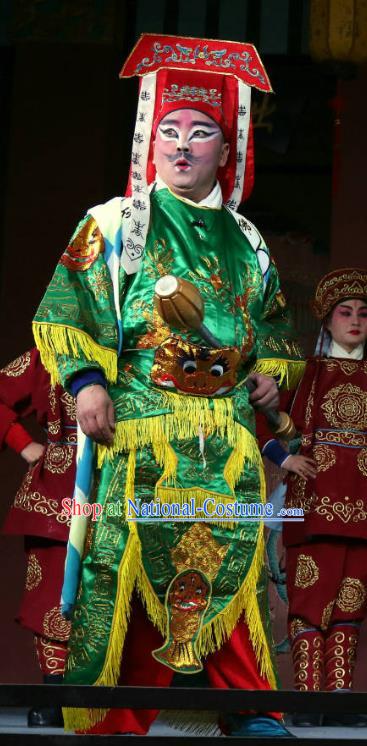 Zhan Ying Long Chinese Sichuan Opera Wusheng Apparels Costumes and Headpieces Peking Opera Highlights Martial Male Garment Swordsman Green Clothing