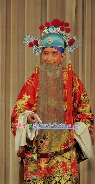 The Romance of Hairpin Chinese Sichuan Opera Official Qian Zaihe Apparels Costumes and Headpieces Peking Opera Highlights Elderly Male Garment Embroidered Robe Clothing