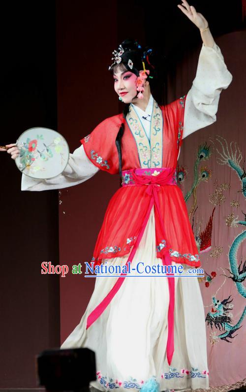 Chinese Sichuan Opera Highlights Servant Girl Garment Costumes and Headdress Hu Lian Nao Chai Traditional Peking Opera Xiaodan Dress Maid Lady Xiao Ying Apparels