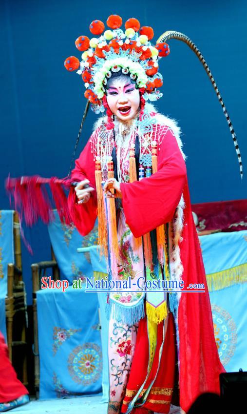 Chinese Sichuan Highlights Opera Martial Female Garment Costumes and Headdress Xian He Ridge Traditional Peking Opera Wu Dan Dress Diva Hua Zhongkui Apparels