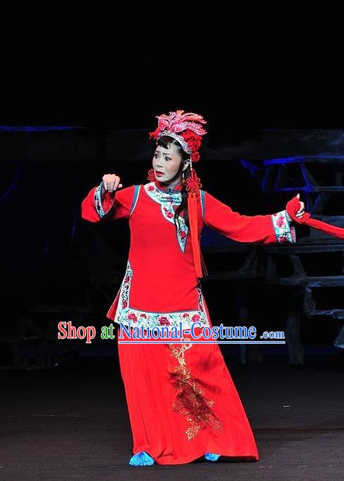 Chinese Sichuan Highlights Opera Bride Garment Costumes and Headdress Jin Zi Traditional Peking Opera Actress Dress Young Female Jin Zi Wedding Apparels