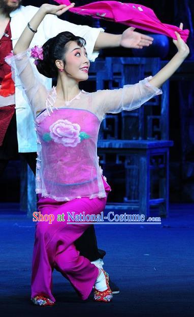 Chinese Sichuan Highlights Opera Young Mistress Garment Costumes and Headdress Jin Zi Traditional Peking Opera Diva Jin Zi Rosy Dress Apparels