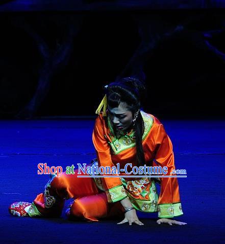 Chinese Sichuan Highlights Opera Hua Tan Garment Costumes and Headdress Jin Zi Traditional Peking Opera Diva Jin Zi Dress Young Mistress Orange Apparels