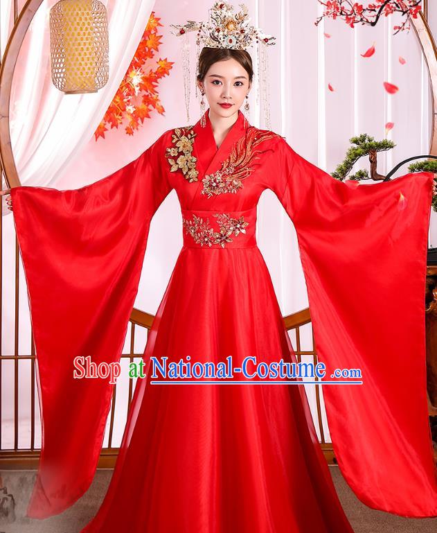 Chinese Ancient Drama Imperial Consort Red Hanfu Dress Apparels Traditional Tang Dynasty Noble Woman Historical Costumes Complete Set