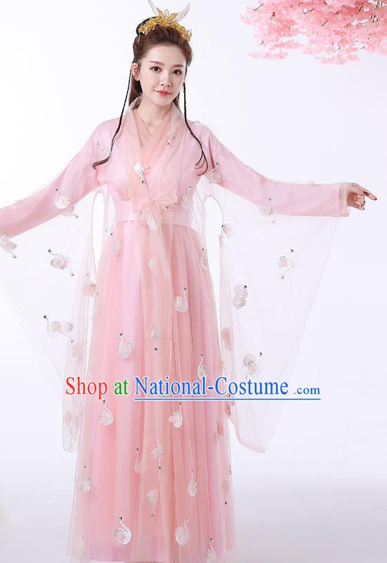 Chinese Ancient Drama Goddess Pink Hanfu Dress Apparels Traditional Ming Dynasty Female Swordsman Historical Costumes