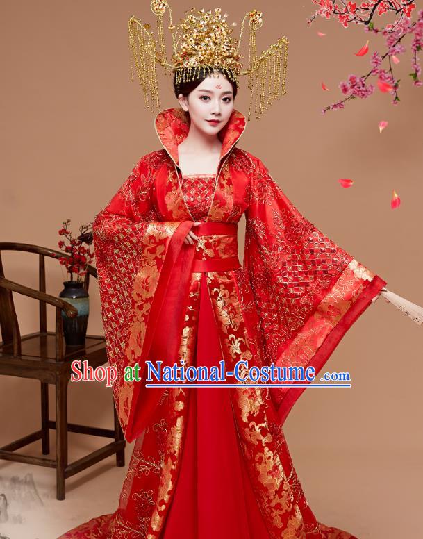 Chinese Ancient Palace Queen Red Hanfu Dress Apparels Traditional Drama Tang Dynasty Court Empress Historical Costumes for Women