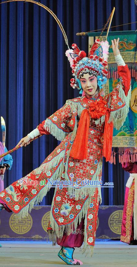 Chinese Sichuan Highlights Opera Tao Ma Tan Garment Costumes and Headdress Hu Jia Zhuang Traditional Peking Opera Martial Female Dress Hu Sanniang Apparels