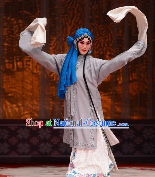 Chinese Hebei Clapper Opera Distress Maiden Garment Costumes and Headdress Chun Qiu Pei Traditional Bangzi Opera Actress Jiang Qiulian Dress Tsing Yi Apparels