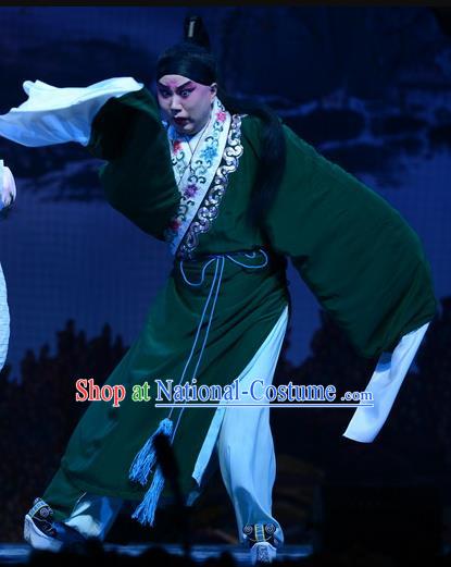 Liu Lanzhi Chinese Bangzi Opera Distress Male Jiao Zhongqing Apparels Costumes and Headpieces Traditional Hebei Clapper Xiaosheng Garment Scholar Green Clothing