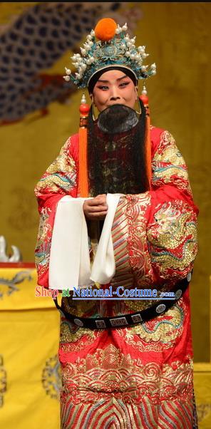 Wang Baochuan Chinese Bangzi Opera Emperor Apparels Costumes and Headpieces Traditional Hebei Clapper Opera Elderly Male Garment Lord Xue Pinggui Clothing