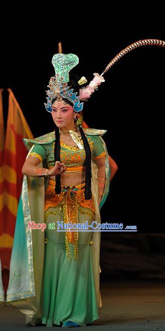 Chinese Sichuan Highlights Opera Princess Tie Shan Garment Costumes and Headdress The Mountain of Fire Traditional Peking Opera Young Female Dress Hua Tan Apparels