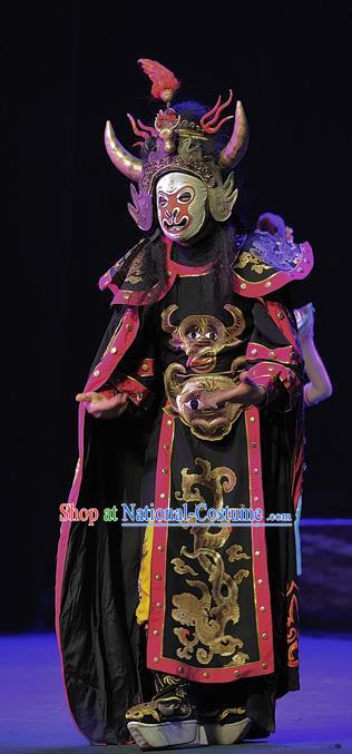 The Mountain of Fire Chinese Sichuan Opera Martial Male Apparels Costumes and Headpieces Peking Opera Highlights Wusheng Garment Bull Demon King Clothing