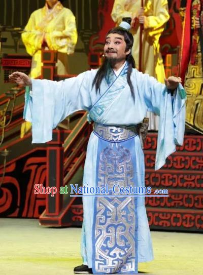 Luo Xiahong Chinese Sichuan Opera Astronomer Apparels Costumes and Headpieces Peking Opera Highlights Scholar Garment Blue Clothing