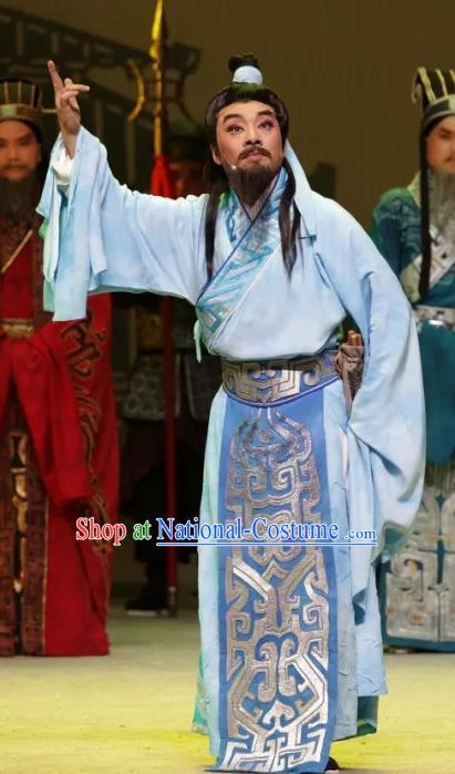 Luo Xiahong Chinese Sichuan Opera Astronomer Apparels Costumes and Headpieces Peking Opera Highlights Scholar Garment Blue Clothing