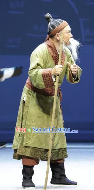 Luo Xiahong Chinese Sichuan Opera Elderly Male Apparels Costumes and Headpieces Peking Opera Highlights Old Servant Garment Clothing