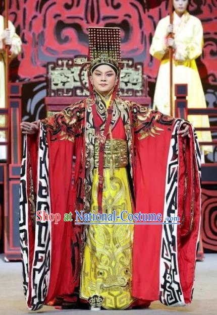 Luo Xiahong Chinese Sichuan Opera Young Male Apparels Costumes and Headpieces Peking Opera Highlights Xiaosheng Garment Emperor Han Wu Clothing