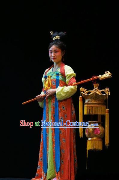 Chinese Sichuan Highlights Opera Court Maid Garment Costumes and Headdress Shi Jiu Taibai Traditional Peking Opera Actress Dress Palace Lady Apparels