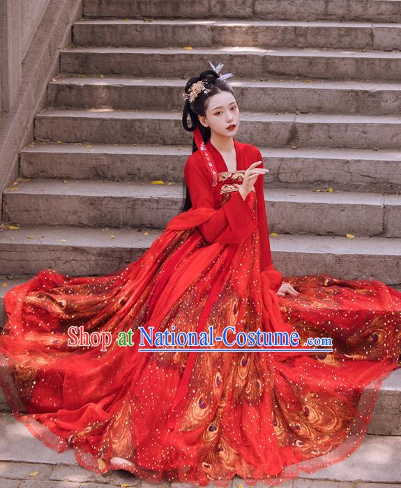 Traditional Chinese Tang Dynasty Wedding Historical Costumes Ancient Apparels Court Princess Red Hanfu Dress for Women