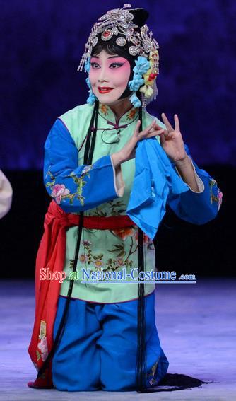 Chinese Hebei Clapper Opera Xiaodan Garment Costumes and Headdress Zhen Zhu Shan Traditional Bangzi Opera Maidservant Dress Young Lady Apparels