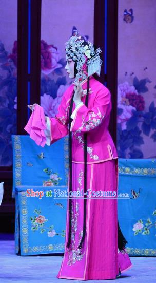 Chinese Hebei Clapper Opera Diva Garment Costumes and Headdress Zhen Zhu Shan Traditional Bangzi Opera Hua Tan Rosy Dress Young Lady Apparels