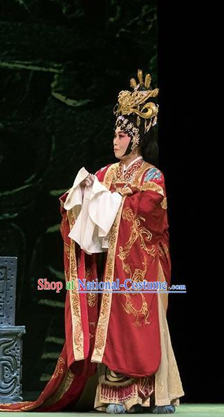 Chinese Hebei Clapper Opera Queen Garment Costumes and Headdress Te Bai City Traditional Bangzi Opera Court Lady Dress Hua Tan Apparels