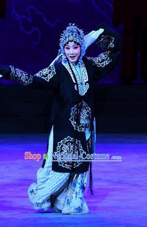 Chinese Hebei Clapper Opera Distress Maiden Garment Costumes and Headdress Xue Gang Fan Tang Traditional Bangzi Opera Dame Dress Young Mistress Apparels