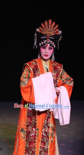 Chinese Hebei Clapper Opera Empress Garment Costumes and Headdress Tai Cheng Liu Traditional Bangzi Opera Hua Tan Dress Queen Apparels