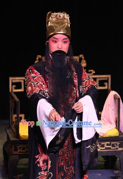 Tai Cheng Liu Chinese Bangzi Opera Elderly Male Apparels Costumes and Headpieces Traditional Hebei Clapper Opera Lord Garment King Xiao Yan Clothing