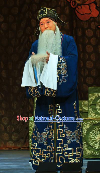 Kou Zhun Chinese Bangzi Opera Laosheng Apparels Costumes and Headpieces Traditional Hebei Clapper Opera Elderly Man Garment Clothing