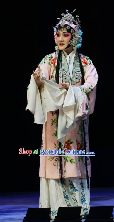 Chinese Hebei Clapper Opera Hua Tan Garment Costumes and Headdress Kou Zhun Traditional Bangzi Opera Young Female Pink Dress Actress Apparels