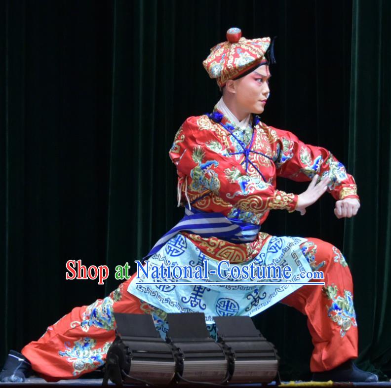 Hu Jia Zhuang Chinese Bangzi Opera Martial Male Wang Ying Apparels Costumes and Headpieces Traditional Hebei Clapper Opera Wusheng Garment Swordsman Clothing