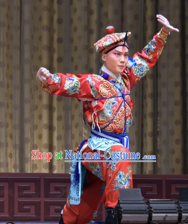 Hu Jia Zhuang Chinese Bangzi Opera Martial Male Wang Ying Apparels Costumes and Headpieces Traditional Hebei Clapper Opera Wusheng Garment Swordsman Clothing