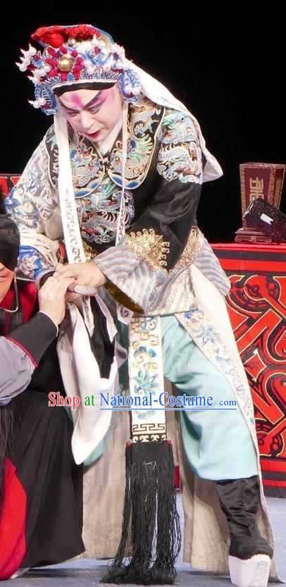 Chun Qiu Bi Chinese Bangzi Opera Martial Male Apparels Costumes and Headpieces Traditional Hebei Clapper Opera Wusheng Garment Military Officer Clothing