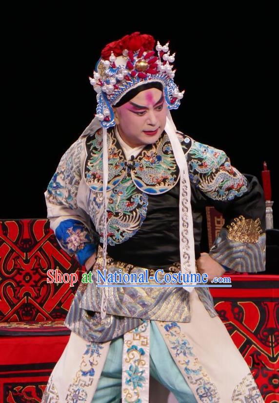 Chun Qiu Bi Chinese Bangzi Opera Martial Male Apparels Costumes and Headpieces Traditional Hebei Clapper Opera Wusheng Garment Military Officer Clothing