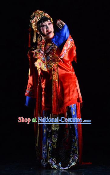 Chinese Hebei Clapper Opera Young Mistress Cao Qiqiao Garment Costumes and Headdress Golden Lock Notes Traditional Bangzi Opera Bride Dress Actress Wedding Apparels