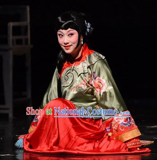 Chinese Hebei Clapper Opera Young Beauty Jiang Changan Garment Costumes and Headdress Golden Lock Notes Traditional Bangzi Opera Diva Dress Actress Apparels