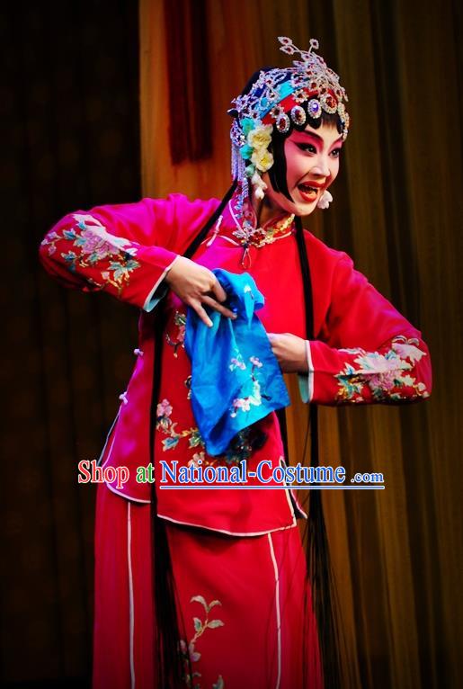 Chinese Hebei Clapper Opera Actress Cui Xiuying Garment Costumes and Headdress Xi Rong Gui Traditional Bangzi Opera Hua Tan Red Dress Diva Apparels