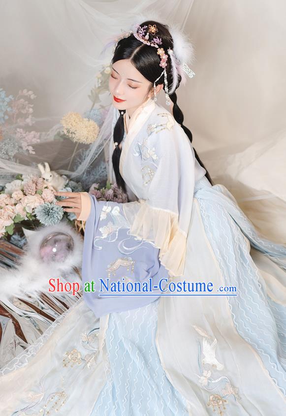 Chinese Ancient Goddess Embroidered Hanfu Dress Apparels Traditional Jin Dynasty Patrician Princess Historical Costumes Complete Set