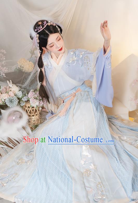 Chinese Ancient Goddess Embroidered Hanfu Dress Apparels Traditional Jin Dynasty Patrician Princess Historical Costumes Complete Set