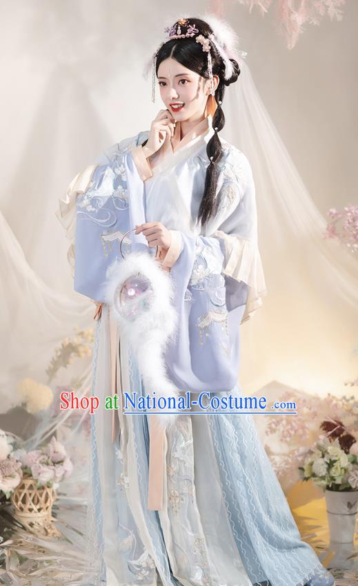 Chinese Ancient Goddess Embroidered Hanfu Dress Apparels Traditional Jin Dynasty Patrician Princess Historical Costumes Complete Set