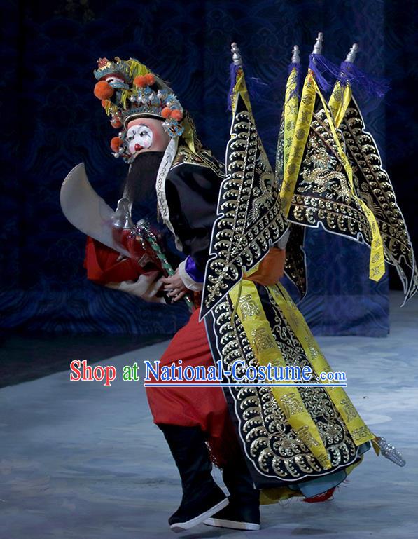 In Extremely Good Fortune Chinese Bangzi Opera Martial Male Apparels Costumes and Headpieces Traditional Hebei Clapper Opera Clown Garment Clothing with Flags