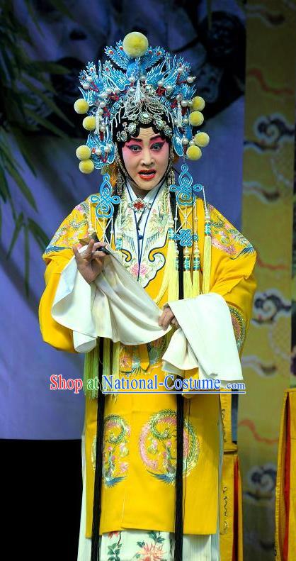 Chinese Shanxi Clapper Opera Noble Queen Garment Costumes and Headdress Da Jin Zhi Traditional Bangzi Opera Empress Dress Actress Apparels