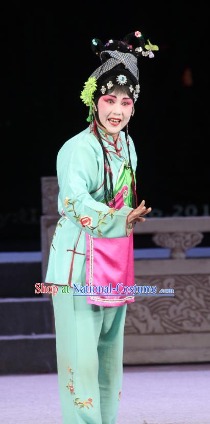 Chinese Shanxi Clapper Opera Young Lady Garment Costumes and Headdress Traditional Bangzi Opera Village Girl Zhang Cuigu Dress Xiaodan Apparels